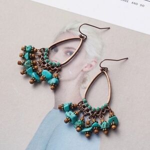 Hypoallergenic Pair of Turquoise Bohemian Stone Tear Drop Chandelier Earrings